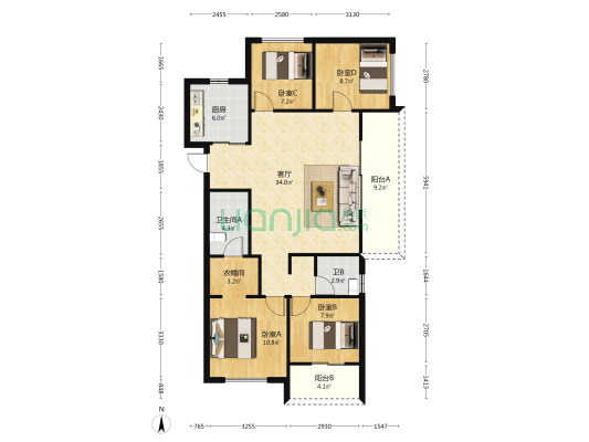 龙湖盛天景粼天著 4室1厅2卫 115平方