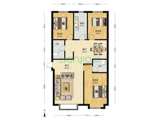 北山壹号院 3室2厅2卫 135平方