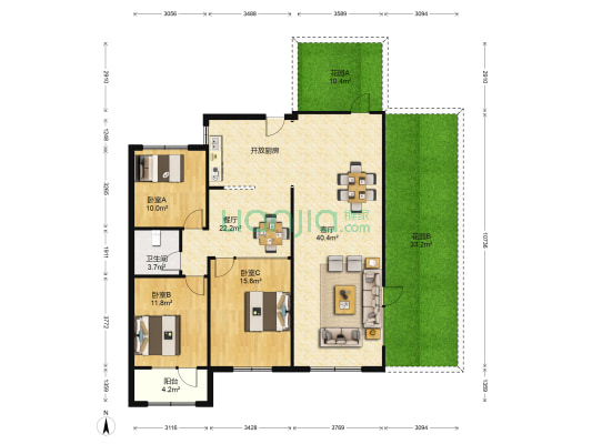 寰宇天下天颂 3室2厅1卫 140平方