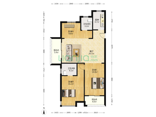 璟润里 3室1厅2卫 117平方