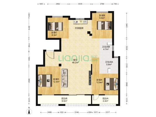 中梁泊景庭 4室1厅2卫 126平方