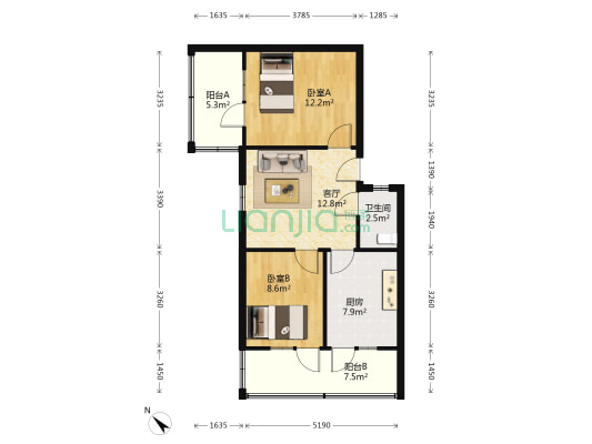 杨柳社区 2室1厅1卫 64平方