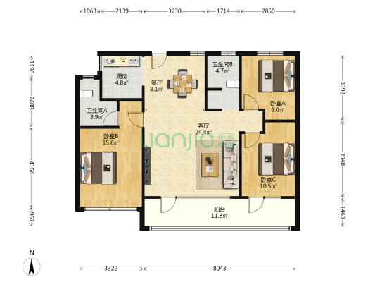 珑悦 3室2厅2卫 122平方