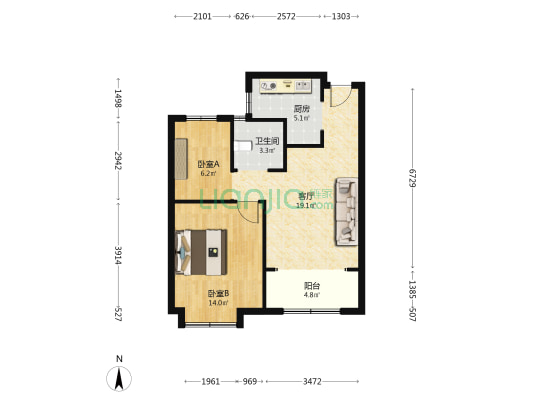 潭东景苑 2室1厅1卫 77平方