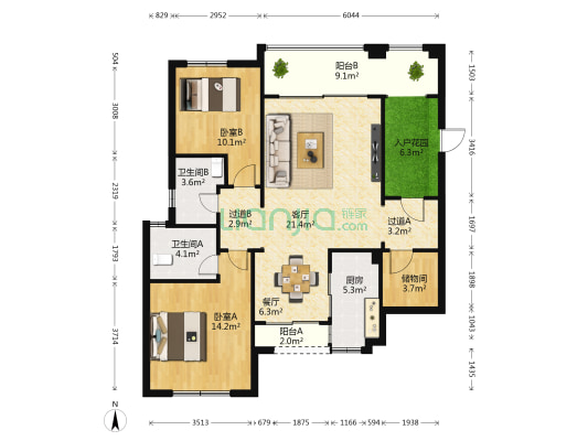 中弘·西岸首府 2室2厅2卫 117平方