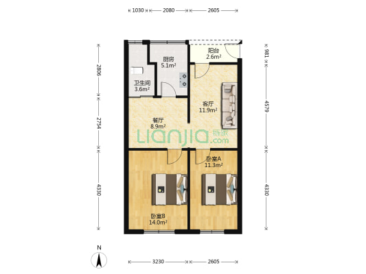 人民路661号 2室2厅1卫 64平方