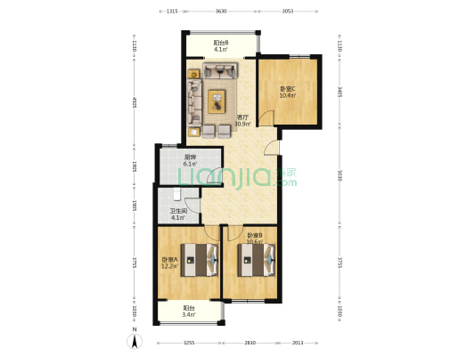 凯旋门南北通透精装三居  好楼层 全天采光 房本满五-户型图