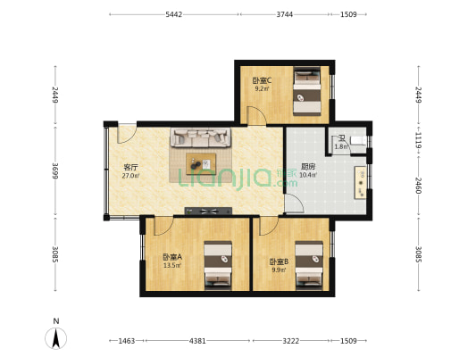 顺景花園 3室1厅1卫 84平方