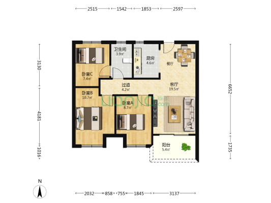 天明雅园 3室1厅1卫 89平方