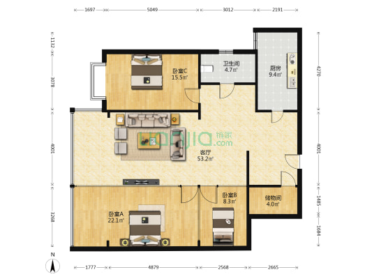 联创广场 3室1厅1卫 158平方