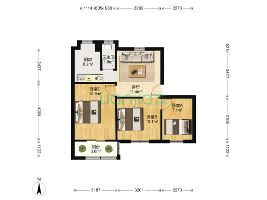 客车厂家属院 3室1厅1卫 65平方
