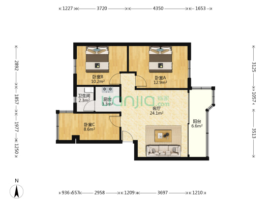 如意三马路 3室1厅1卫 88平方