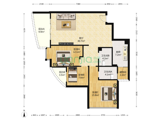晨光大道 3室1厅2卫 126平方