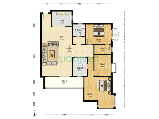 成达综合楼 3室1厅2卫 147平方