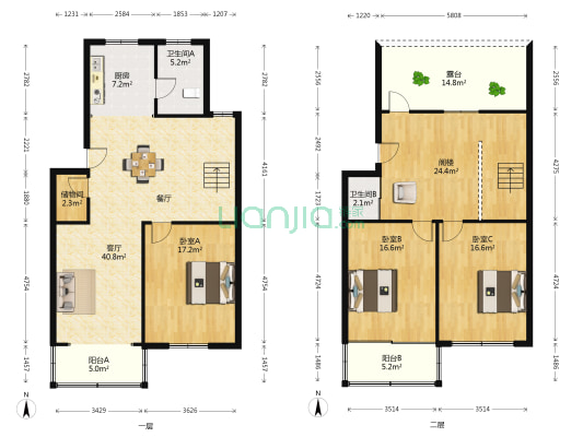 香格花园 3室1厅2卫 90平方