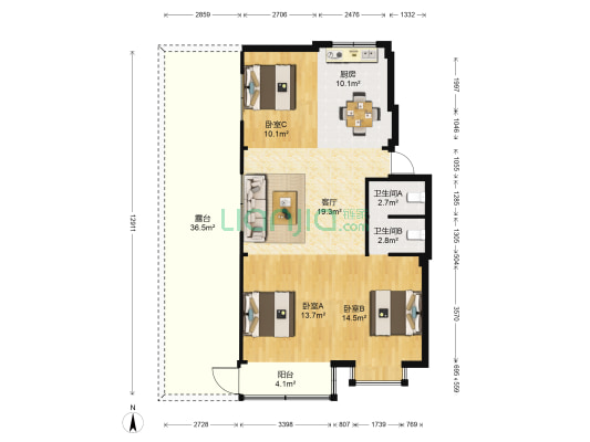 上江小区东区 3室1厅2卫 91平方