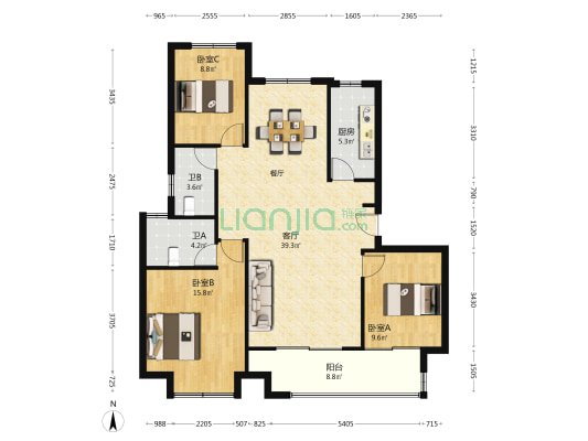 御章府二期北区 3室1厅2卫 114平方