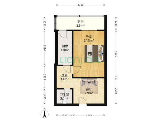 华阳里(南开) 1室1厅1卫 49平方
