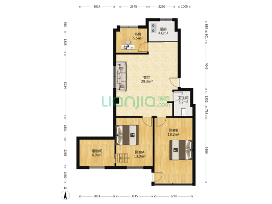 欧伦花园 3室1厅1卫 91平方