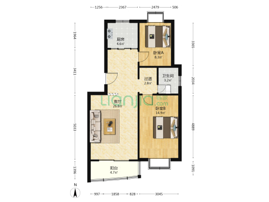 汇景新苑东苑 2室1厅1卫 78平方