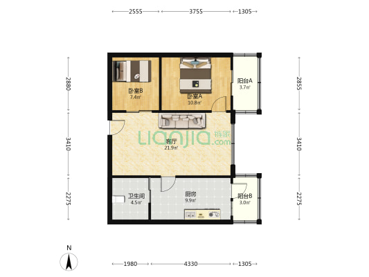 华电名苑 2室1厅1卫 72平方