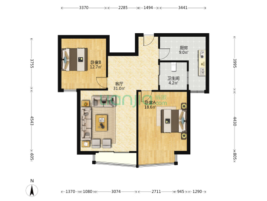 汇龙新城 2室1厅1卫 108平方