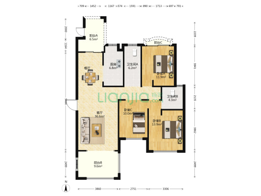 富贵世家一期 3室1厅2卫 179平方