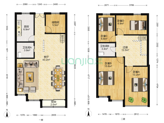 百新大厦 4室1厅2卫 156平方