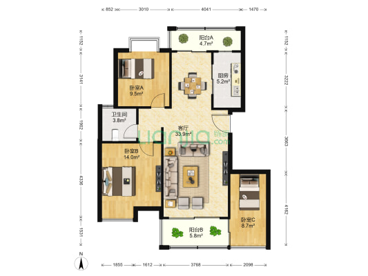 锦翠苑 3室1厅1卫 94平方