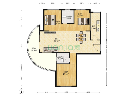 百洋欧典 3室2厅2卫 124平方