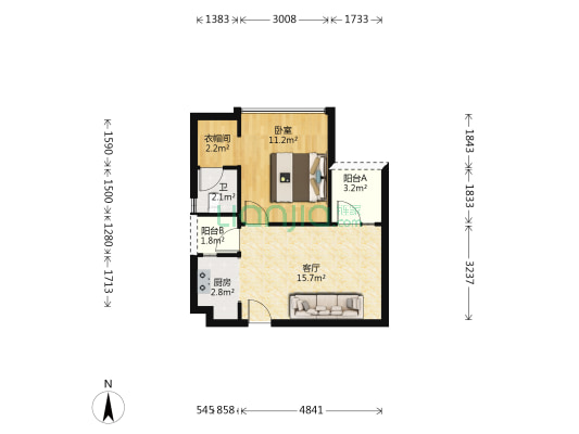 汇豪嘉园 1室1厅1卫 49平方