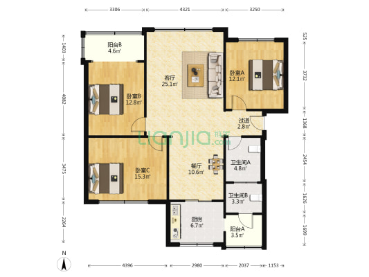 蒙山小区 3室2厅2卫 120平方
