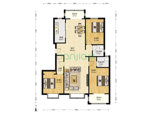 顺通紫辰苑 3室1厅2卫 146平方