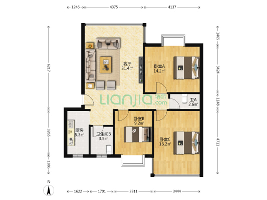 桂林橡胶机械厂备件厂 3室1厅2卫 96平方