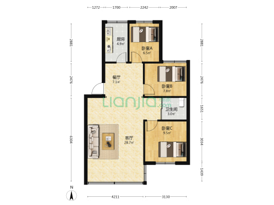 昆明电机厂工人村 3室2厅1卫 79平方