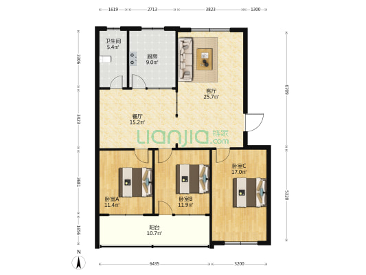 果品小区 3室2厅1卫 130平方