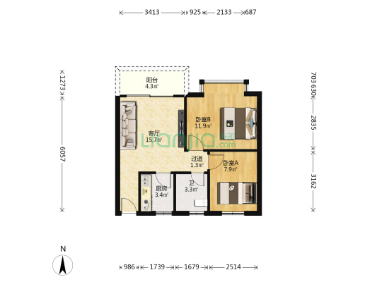 南国丽苑 2室1厅1卫 57平方