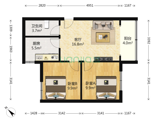 长城嘉苑 2室1厅1卫 63平方