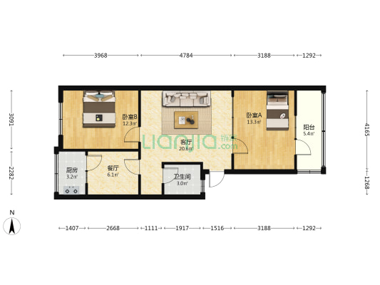 和平里小区 2室2厅1卫 75平方