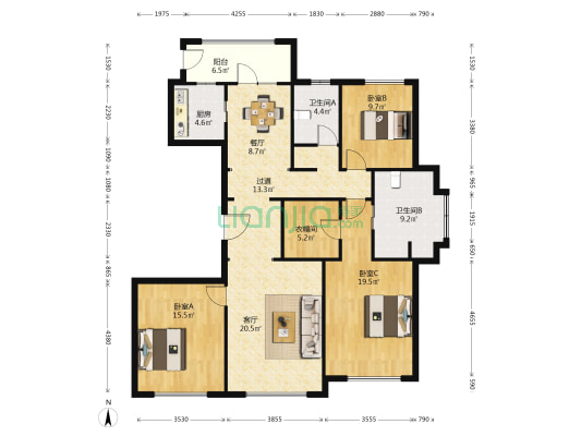 南湖春晓桂雨苑 3室2厅2卫 165平方