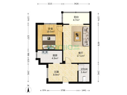 钢锋村 1室1厅1卫 60平方