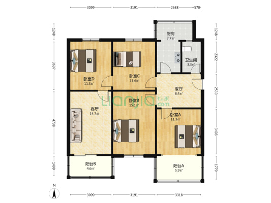 桐柏路26号院 4室2厅1卫 73平方