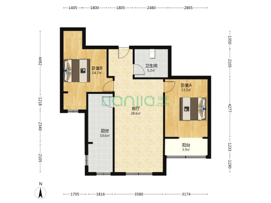 金竹花园全南两居  采光好  钻石商圈  品质小区-户型图