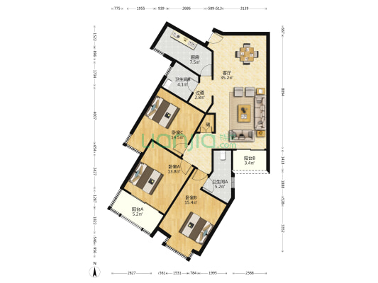 豫欣公寓 3室1厅2卫 144平方