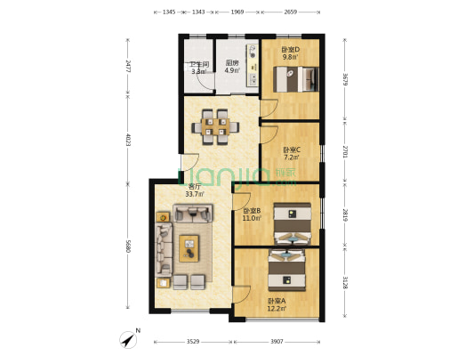 隆富楼 4室1厅1卫 97平方