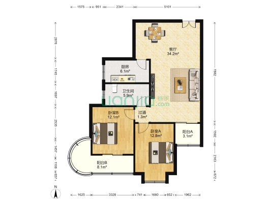 紫竹大厦 2室1厅1卫 120平方