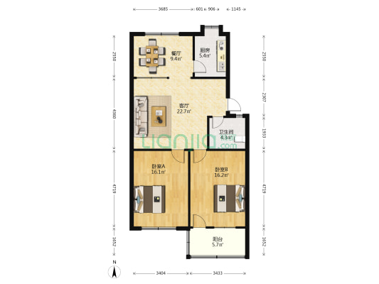 祝家巷 2室2厅1卫 91平方