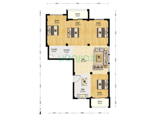 水南花苑 4室1厅2卫 144平方