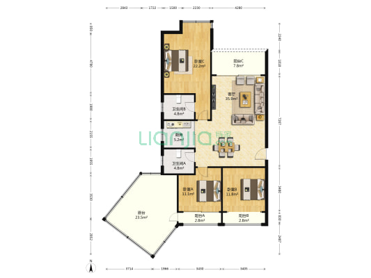 安厦世纪城清月湾 3室1厅2卫 133平方