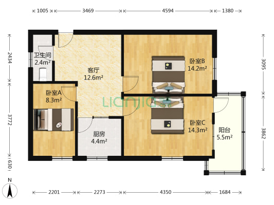 湖墅北路95号 3室1厅1卫 77平方